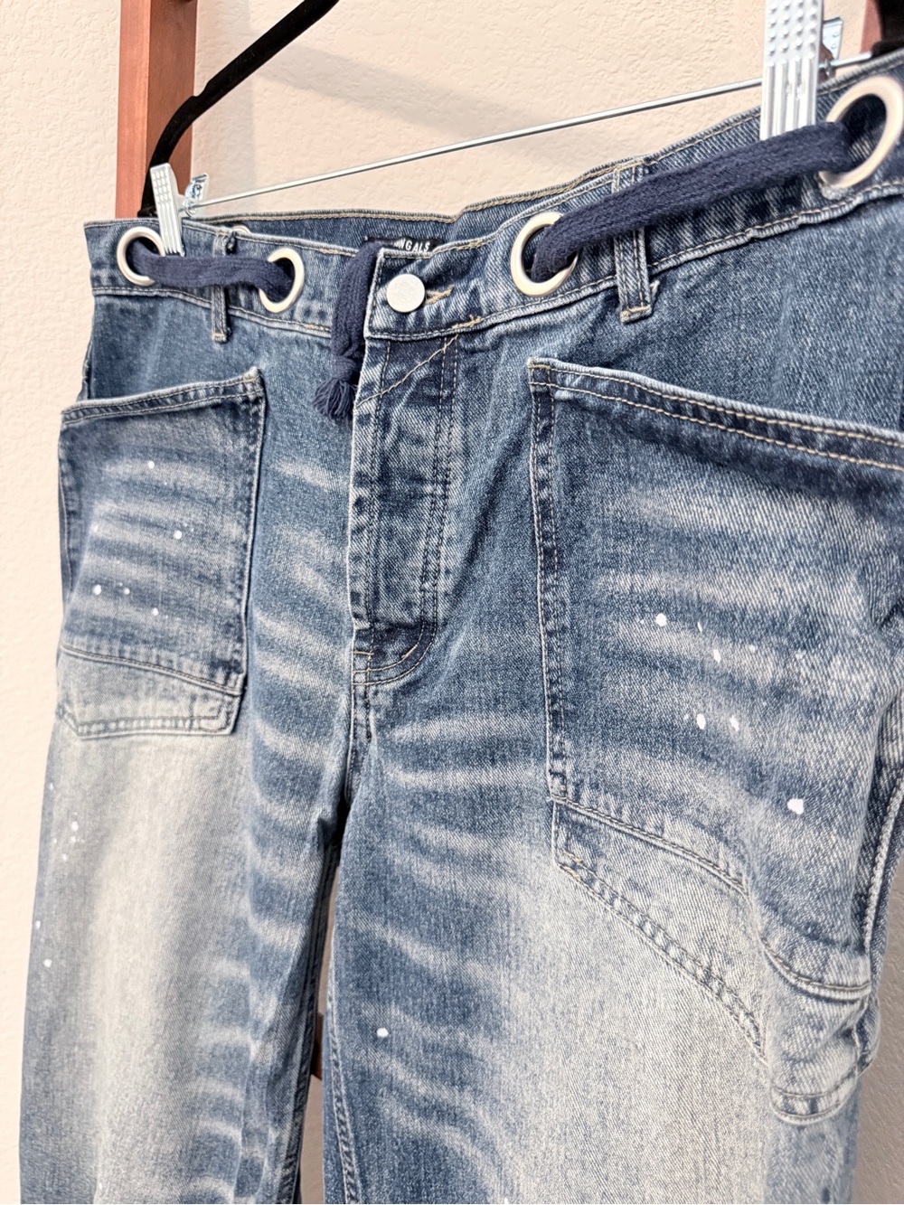 Flamingals Paint Splatter Grommet Wide Leg Cargo Jeans Size XL - Picture 3 of 8